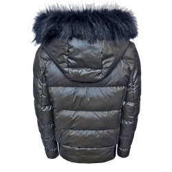 Дамско пухено яке с качулка, City Angels Jeans, Кафяво, 6829